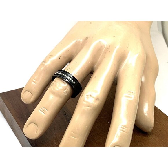 Men's Wedding Band Black Stainless Steel Diamond 7mm Wide Ring Size 8.25 - Picture 12 of 13